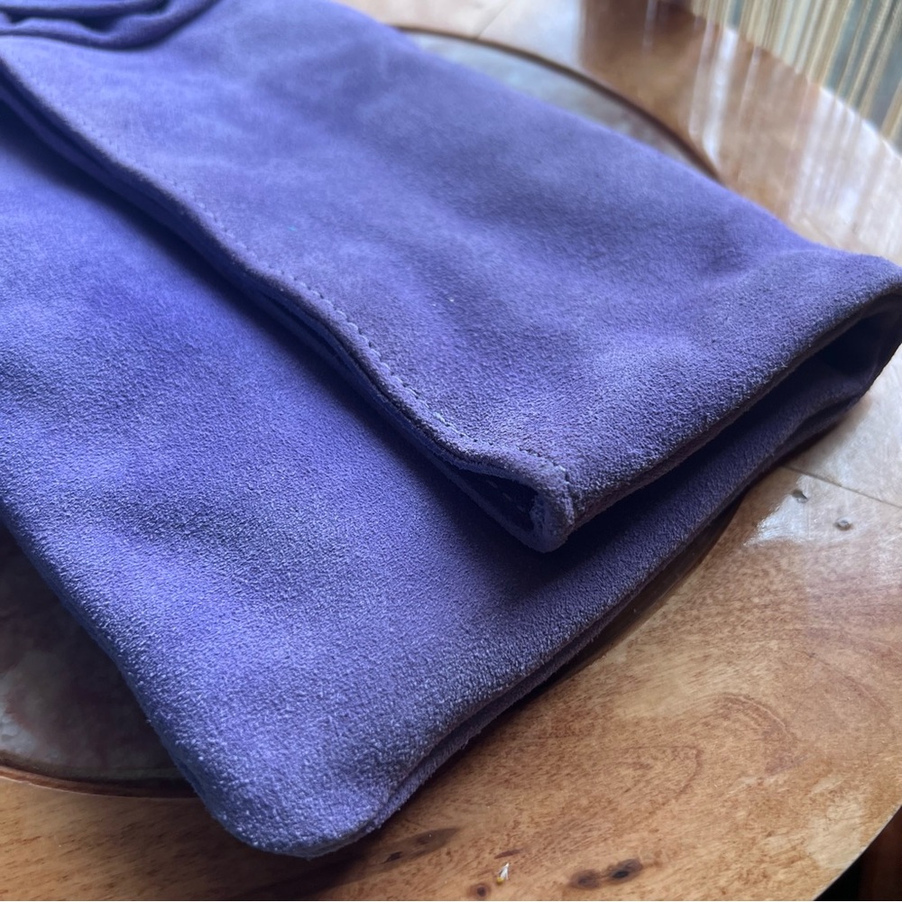 NWOT Lavender Suede Leather Clutch with Floral Accent | Italy - Picture 4 of 16